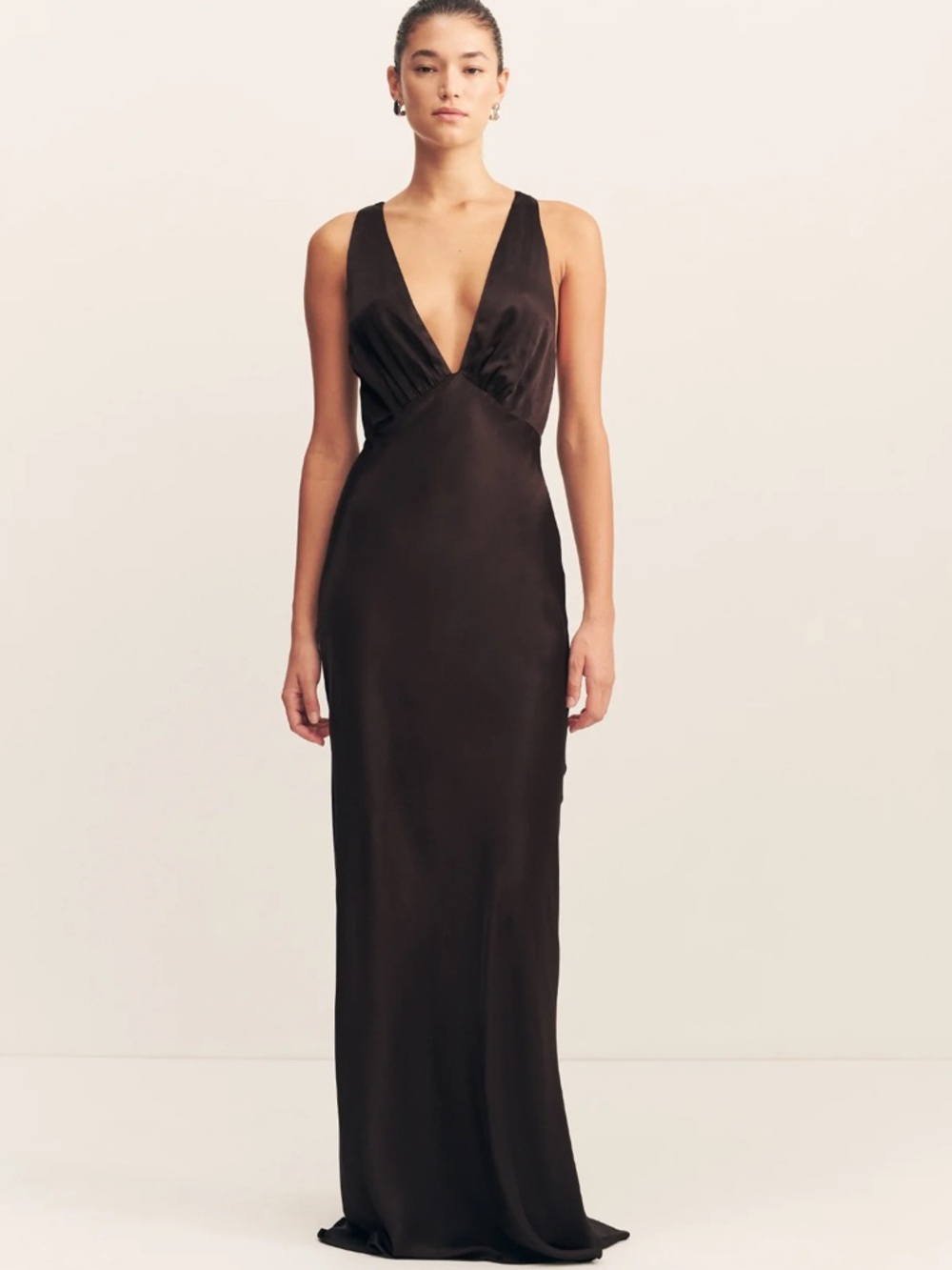 Shona Joy La Lune Plunged Cross Back Maxi Dress - Black, US Size 6